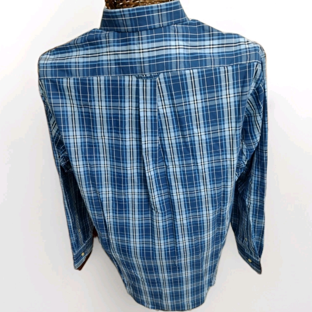 Izod M Cotton Durham Poplin Button Down L/S Shirt In Blue Revival Plaid NWT Read - Picture 2 of 10